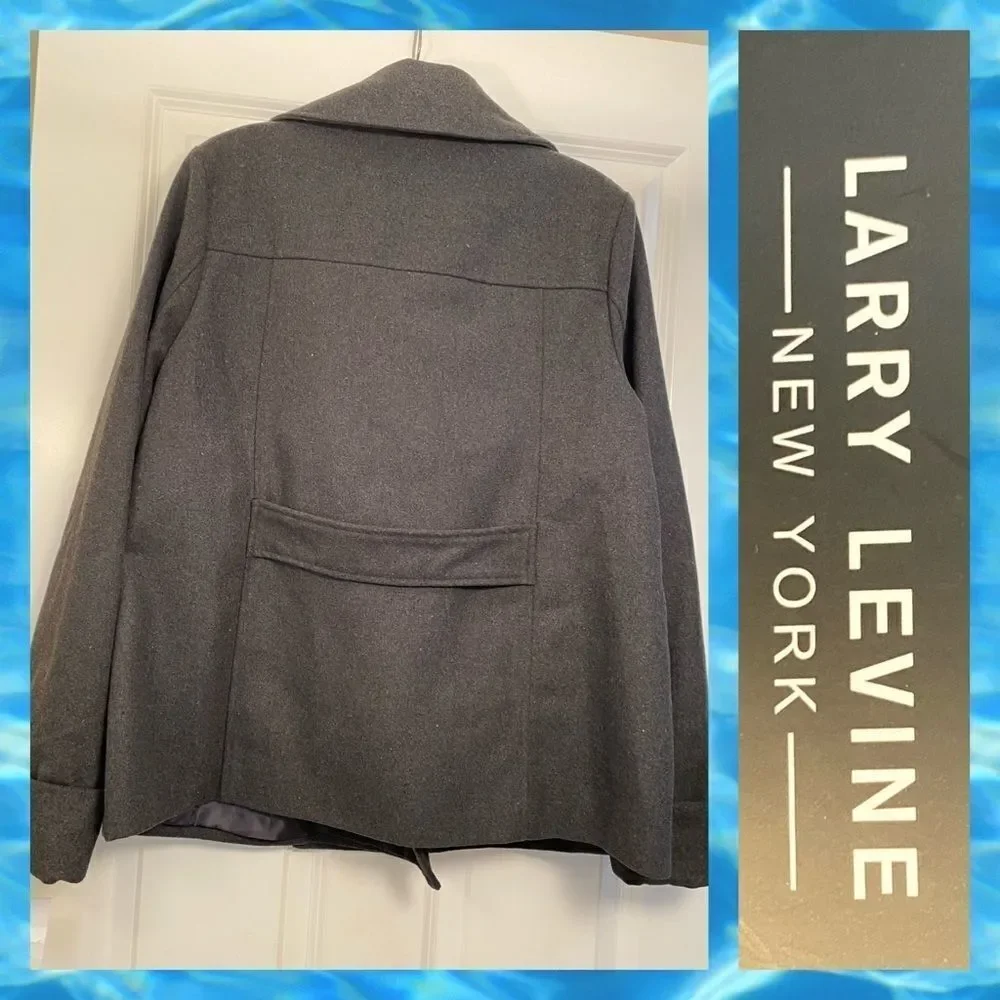 NWT Larry Levine Wool-Blend Pea Coat Castle Grey Size M classic nautical preppy